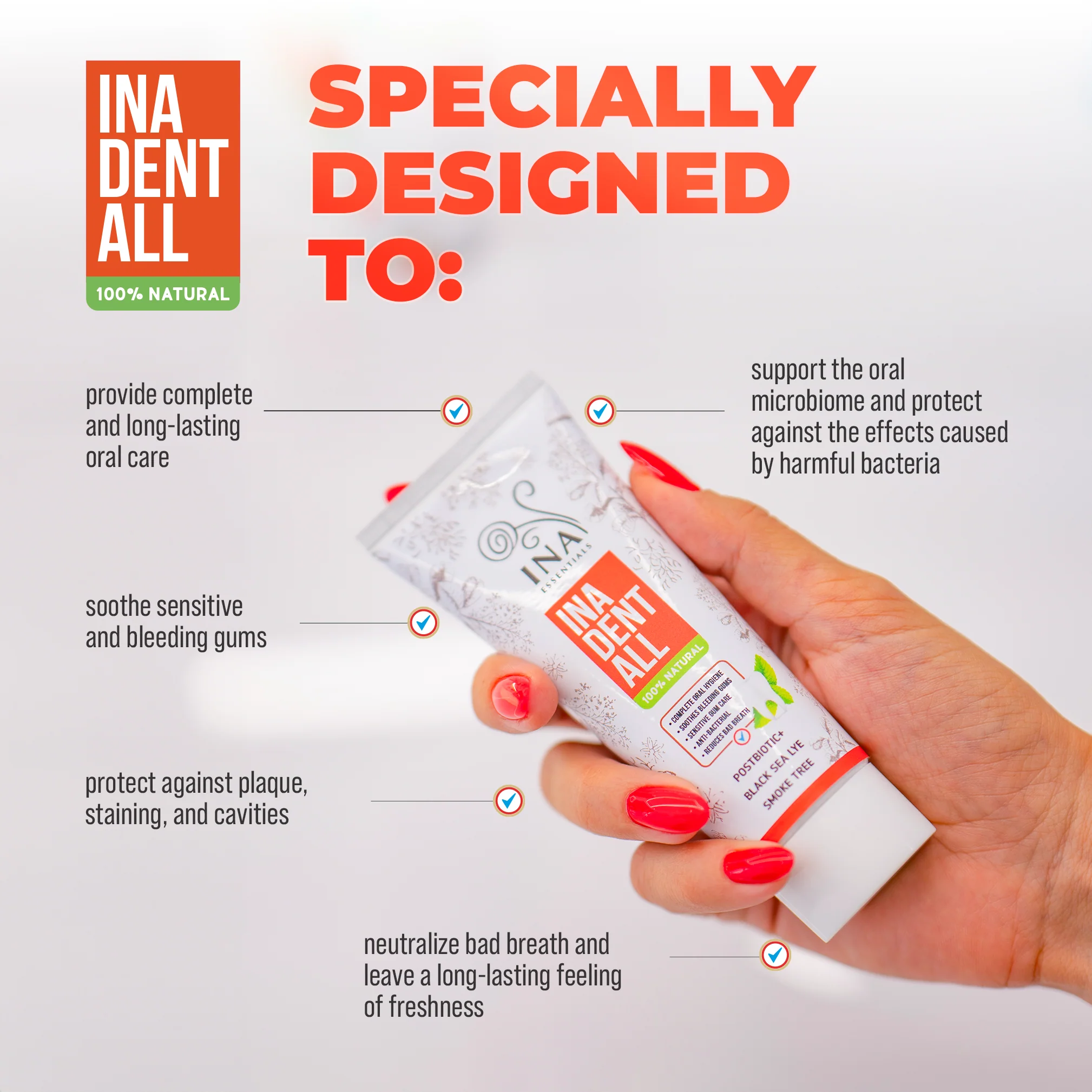 Natural Fluoride-Free Toothpaste with Smoke Tree, Black Sea Lye, and Postbiotic - Ina Dent-All - Image 4