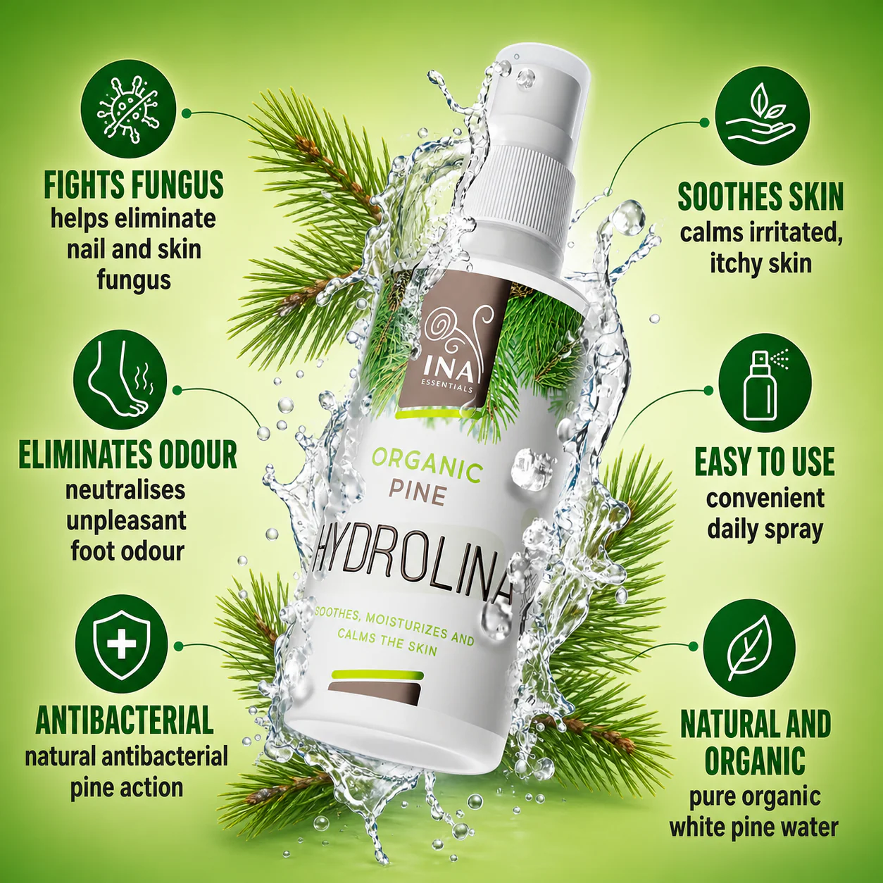+ Gift Organic White Pine Water - Hydrolina - Spray for skin Fungus and smelly feet - Image 2