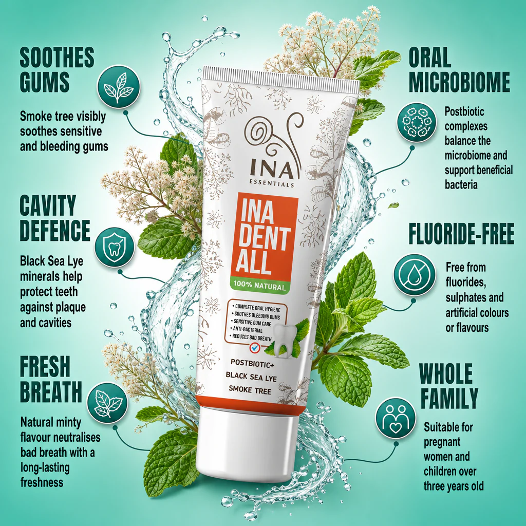 Natural Fluoride-Free Toothpaste with Smoke Tree, Black Sea Lye, and Postbiotic - Ina Dent-All - Image 2